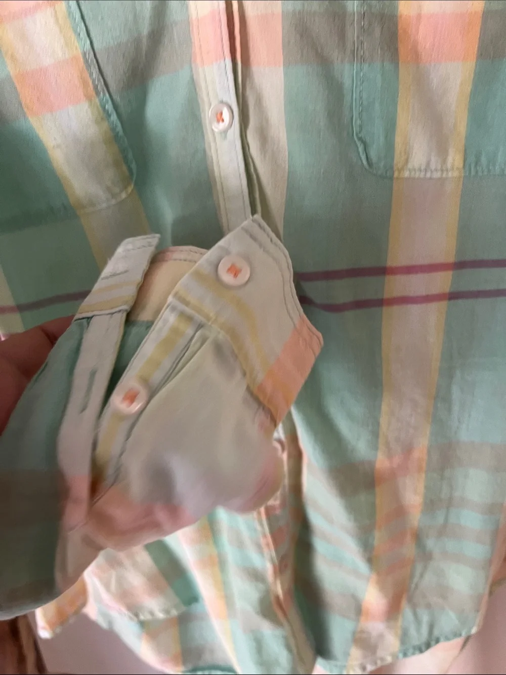 HOLDING HORSES Pastel Plaid Button-Down Soft Cotton Shirt Mint, Peach, Yellow 4